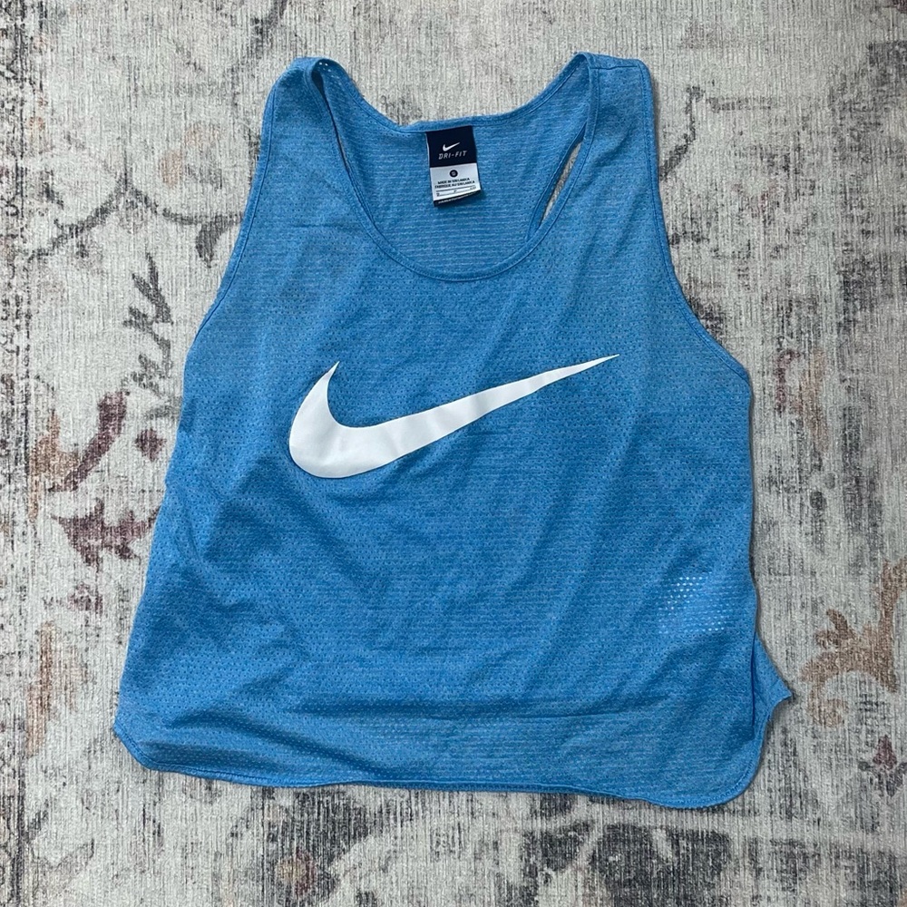 Nike blue and white racerback tank top with back pocket